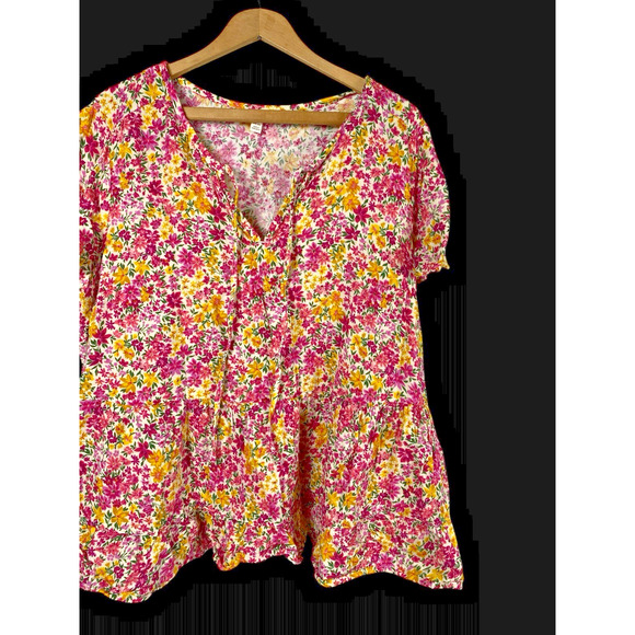 Terra & Sky Floral Top Fit & Flare Peplum Pink V Neck Romantic Cottagecore 1X - Picture 6 of 13